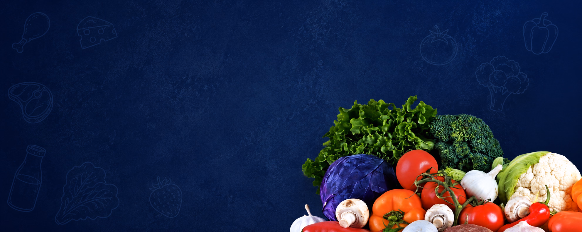 Selección de productos frescos de ProviMarket: verduras, frutas y carnes.